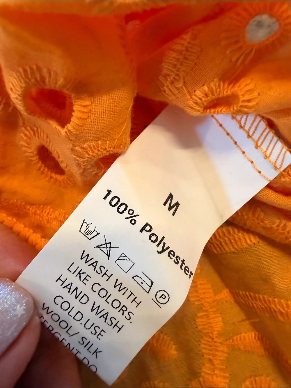 Orange Eyelet Embroidered Puff Sleeve Ruffle Blouse Top Medium